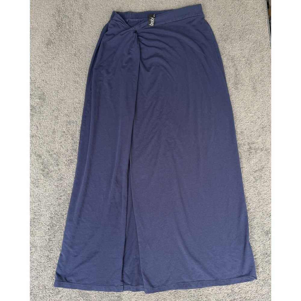 Bobi Los Angeles Navy Blue Knot Front Maxi Skirt Slit Cotton Modal Medium